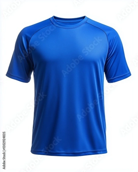 Fototapeta A blue maritime sports t-shirt completely plain with no marks or logos, front view, isolated on a white background