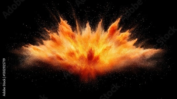 Fototapeta Orange Powder Explosion Against Black Backdrop Creating Dynamic Energy