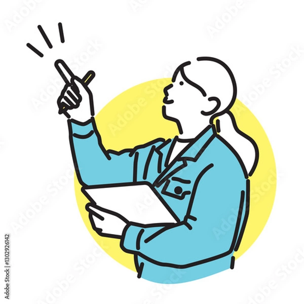 Fototapeta シンプル　イラスト　指差し確認をする作業着の女性