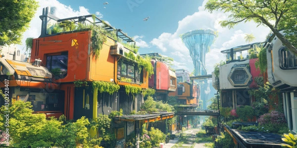 Fototapeta House Painting with a Tree in the Background for Artistic Designs