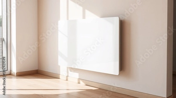 Fototapeta Infrared Glossy White Wall Heating Panel in a Bright Room with Sunlight