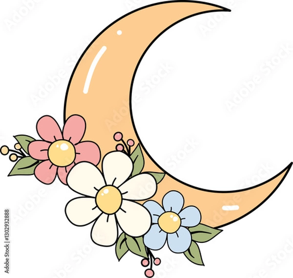 Obraz Crescent moon with flowers