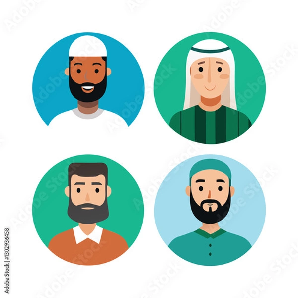 Obraz set of 4 islamic man icons of vector illustration isolated on a white background