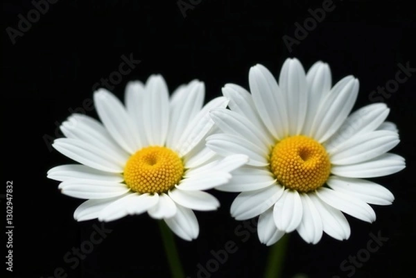 Fototapeta Two white daisies, close-up, black background, image, plant