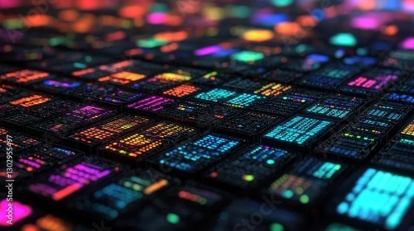 Fototapeta Grid Computing concept. Vibrant Holographic Digital Grid Futuristic Technology Backdrop for Computing Infrastructure