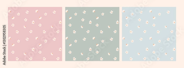 Fototapeta Seamless pattern with litte flowers in cream on blush, mint and baby blue background