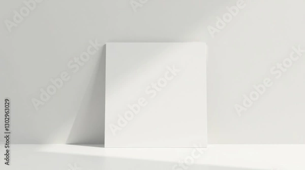 Fototapeta Blank Vertical Canvas Mockup Against a White Wall with Light and Shadow