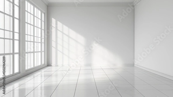 Fototapeta Empty White Tile Floor on White Background