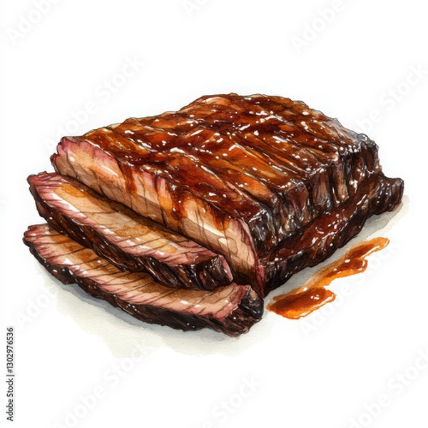 Fototapeta Juicy barbecue beef brisket with sauce, sliced and ready to serve