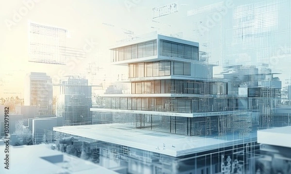 Obraz Modern architectural building design with glass exterior.