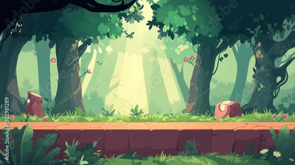 Obraz Sunlit Forest Platformer Scene