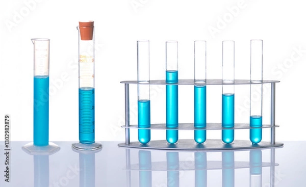 Fototapeta Laboratory tubes with plant extracts on the white background.