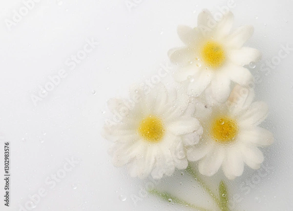 Fototapeta Top view closeup of white flowers with soft blur and waterdrops background,Abstract Nature blur background.