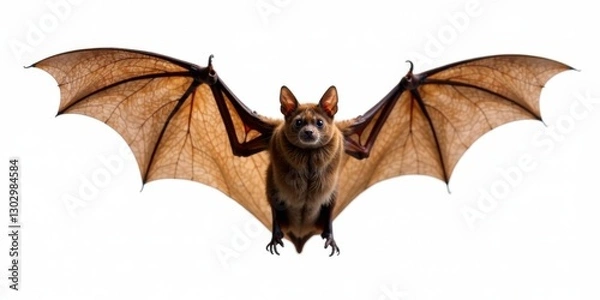 Obraz A Brown Bat in Flight with Wings Spread Wide, Isolated on White Background