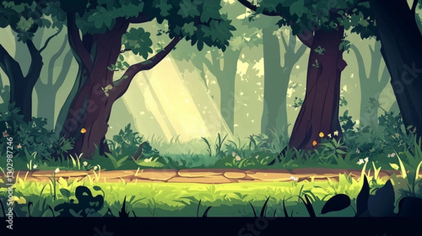 Obraz Sunlit Forest Platformer Scene
