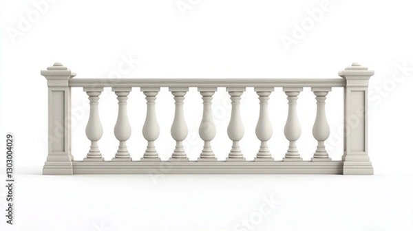 Fototapeta A 3D-rendered balcony featuring a wrought iron fence and elegantly twisted columns, isolated on a white background. 

