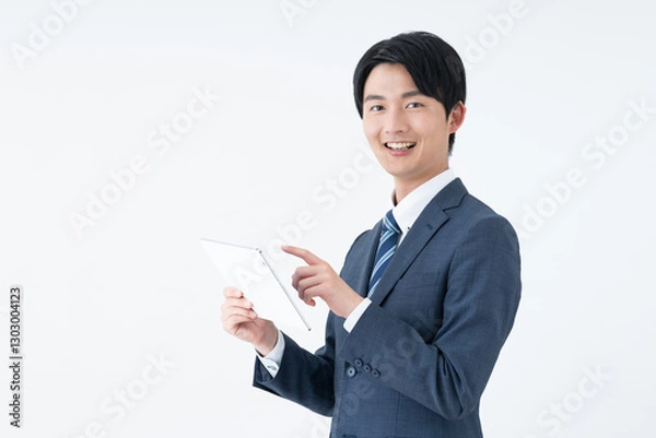 Fototapeta タブレット端末を使う若いビジネスマン