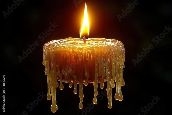 Obraz Glowing candle with dripping wax against dark background