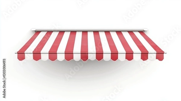 Fototapeta A red-and-white striped awning, displayed independently on a white background. 