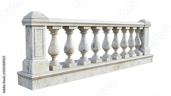 Fototapeta Elegant stone railing, fully isolated on a white background for easy integration. 