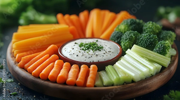 Obraz Delicious Veggie Tray with Creamy Dip
