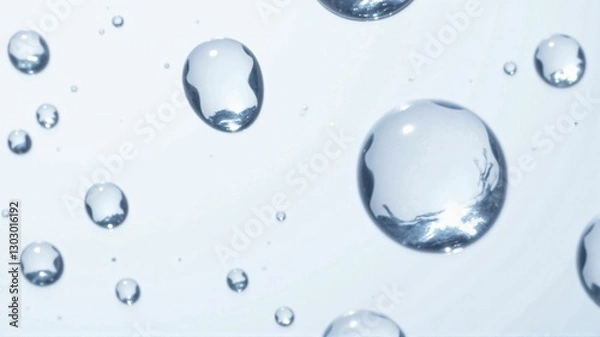 Fototapeta 白い背景に輝く光を乱反射した透明な水滴が浮かぶ、清潔で爽やかなテクスチャー