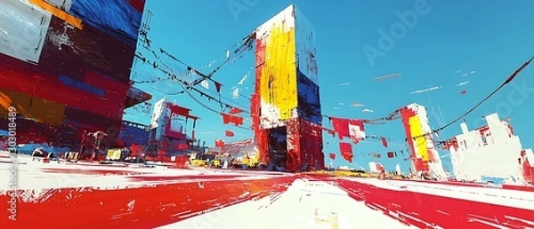 Obraz Abstract Cityscape Painting with Vibrant Colors and Dynamic Brushstrokes