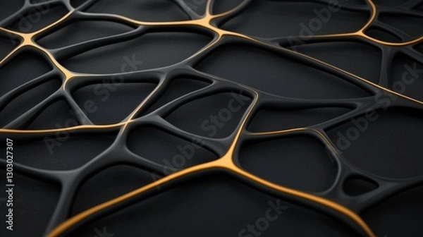 Fototapeta Abstract network pattern with golden highlights on dark background.