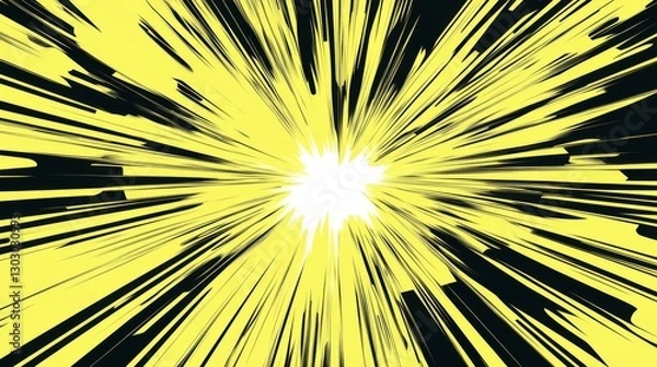 Fototapeta Dynamic yellow and black abstract explosion with bright center