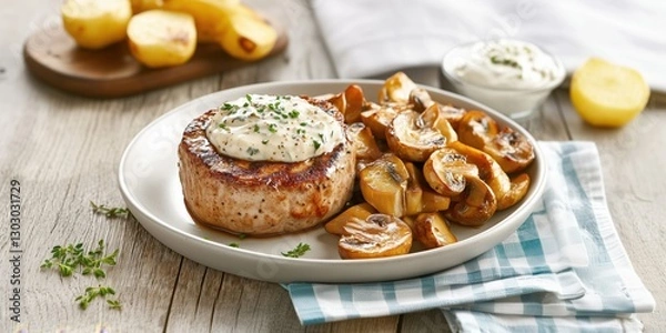 Fototapeta Mignon au Boursin et Sauce aux Champignons