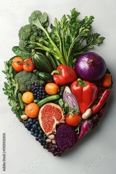 Obraz heart of vegetables and fruits. Selective focus.