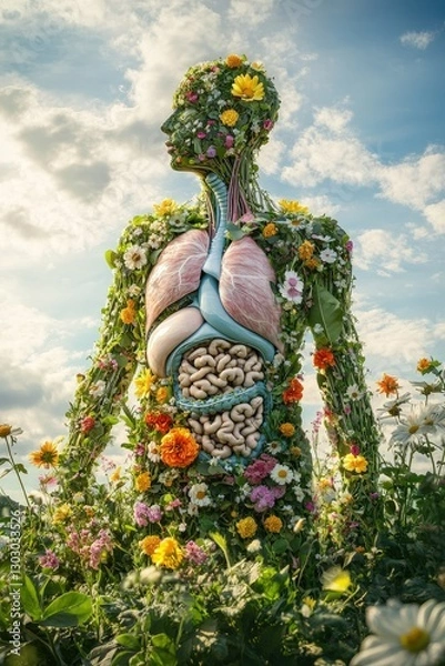 Obraz model of human organs in flowers. Selective focus.
