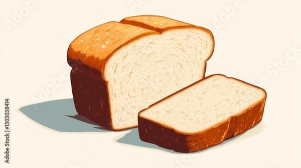 Obraz Whole loaf and sliced white bread illustration with shadow