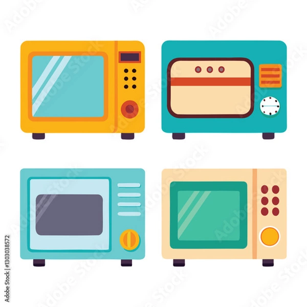 Fototapeta set of 4 Microwave oven icons of vector illustration isolated on a white background