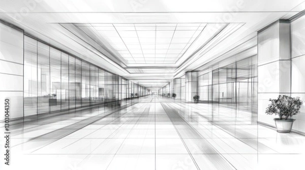 Obraz Architectural Sketch: Modern Office Corridor Design