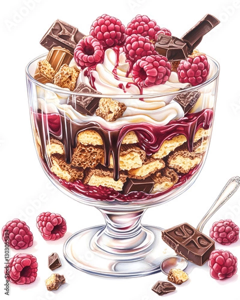 Fototapeta chocolate ice cream with berries, Generative AI