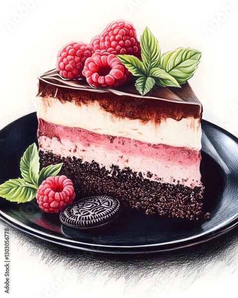 Fototapeta chocolate cake with raspberries, Generative AI