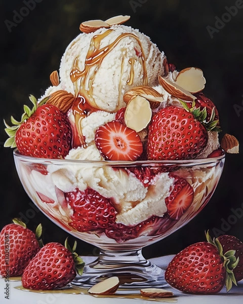 Fototapeta ice cream with strawberries, Generative AI