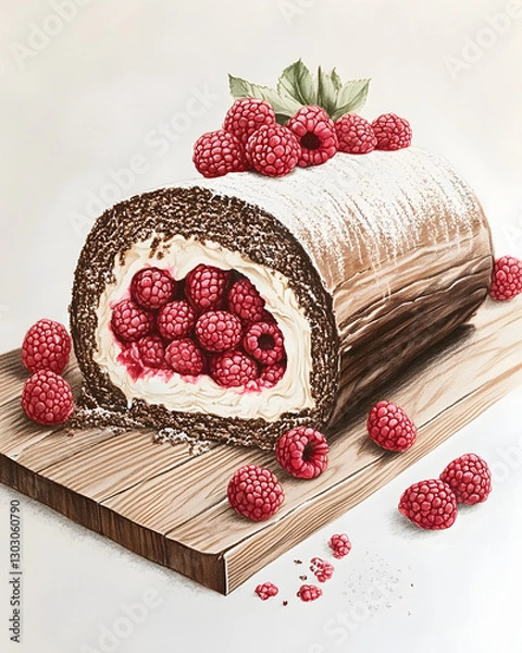 Fototapeta chocolate cake with raspberry, Generative AI