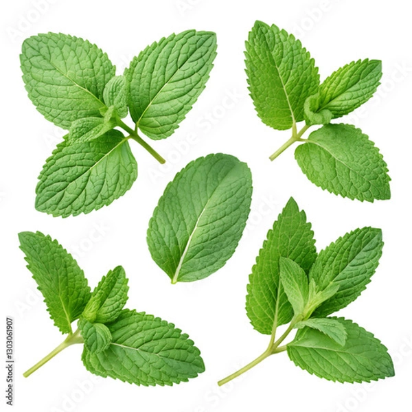 Fototapeta Fresh Mint Leaves: Images & Uses on trasparent background
