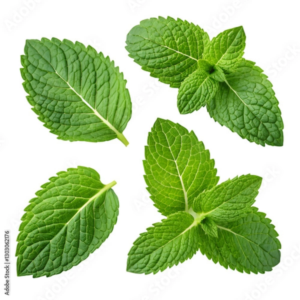 Fototapeta Fresh Mint Leaves: High-Res Image on trasparent background
