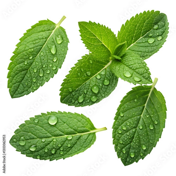Fototapeta Fresh Mint Leaves: High-Res Image on trasparent background