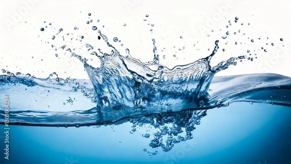 Obraz 水しぶきのイメージ 白背景 背景素材 チラシ・バナー・動画素材 16:9サイズ AI生成素材