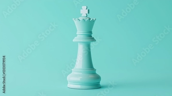 Obraz Turquoise chess king piece on solid background: modern minimalist design
