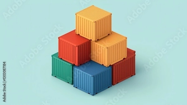 Obraz Kubernetes concept. Stacked Colorful Cargo Containers in Orderly Geometric Arrangement Representing Logistics and Supply Chain Solutions