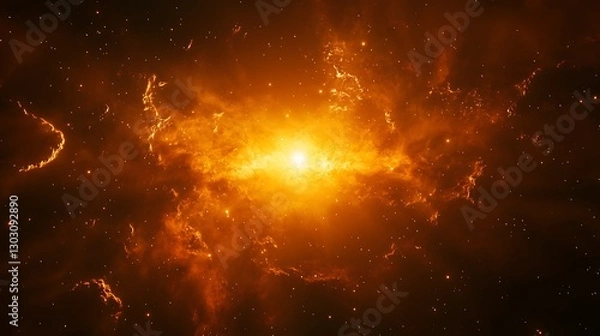 Fototapeta A fiery red and orange nebula glowing in the vast expanse of deep space