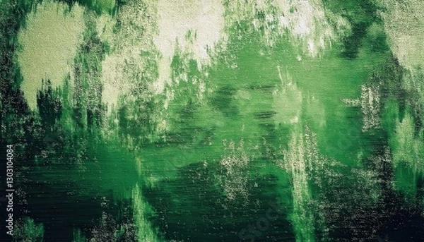 Fototapeta textured green abstract painting with expressive brushstrokes on canvas, evoking a natural forest aesthetic for background

