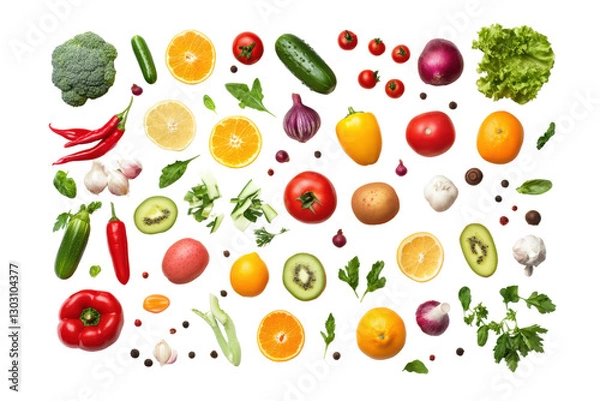 Fototapeta Fresh vegetables and fruits isolated on transparent or white background, png