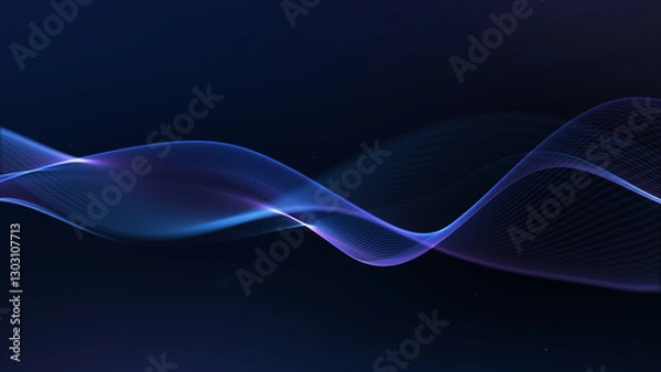 Fototapeta Blue outer space. wavy background. Smooth fluid movement of information. Purple wave. Striped scientific, technological background. Digital blue water landscape. Sci-fi, HUD.