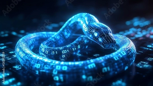 Fototapeta Digital Serpent: Cybersecurity Threat in a Network